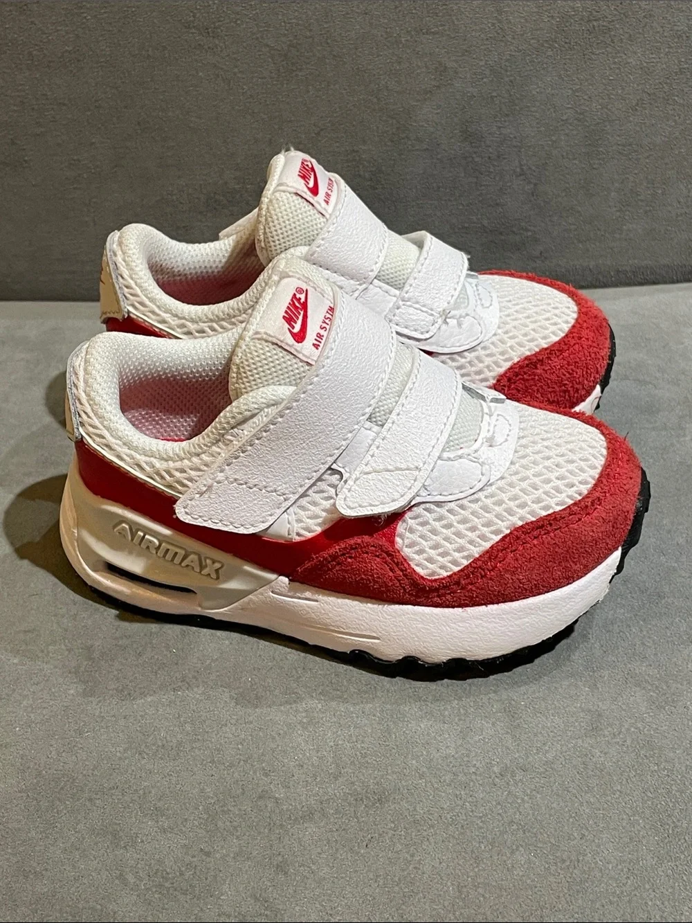 Nike Air Max 6C Sneakers Baby Toddler White Red Hook & Loop Athletic Shoes